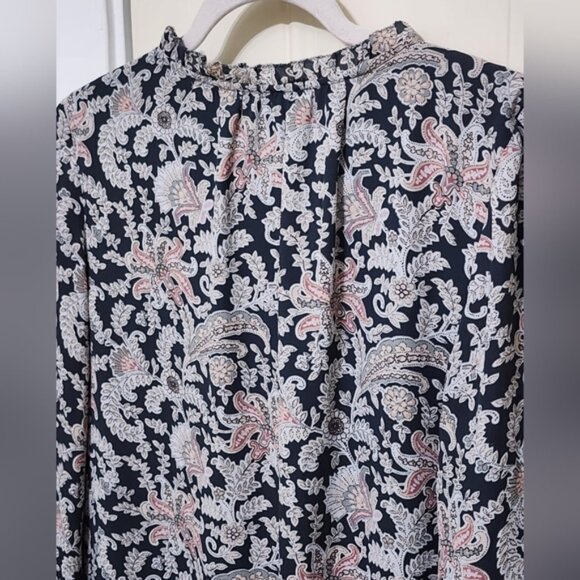 LOFT Women's Vine Ruffle Floral Paisley Split Neck Shirt Dress - Picture 10 of 16